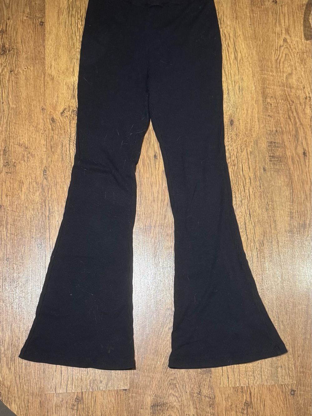 Divided Black Ribbed Flare Leggings